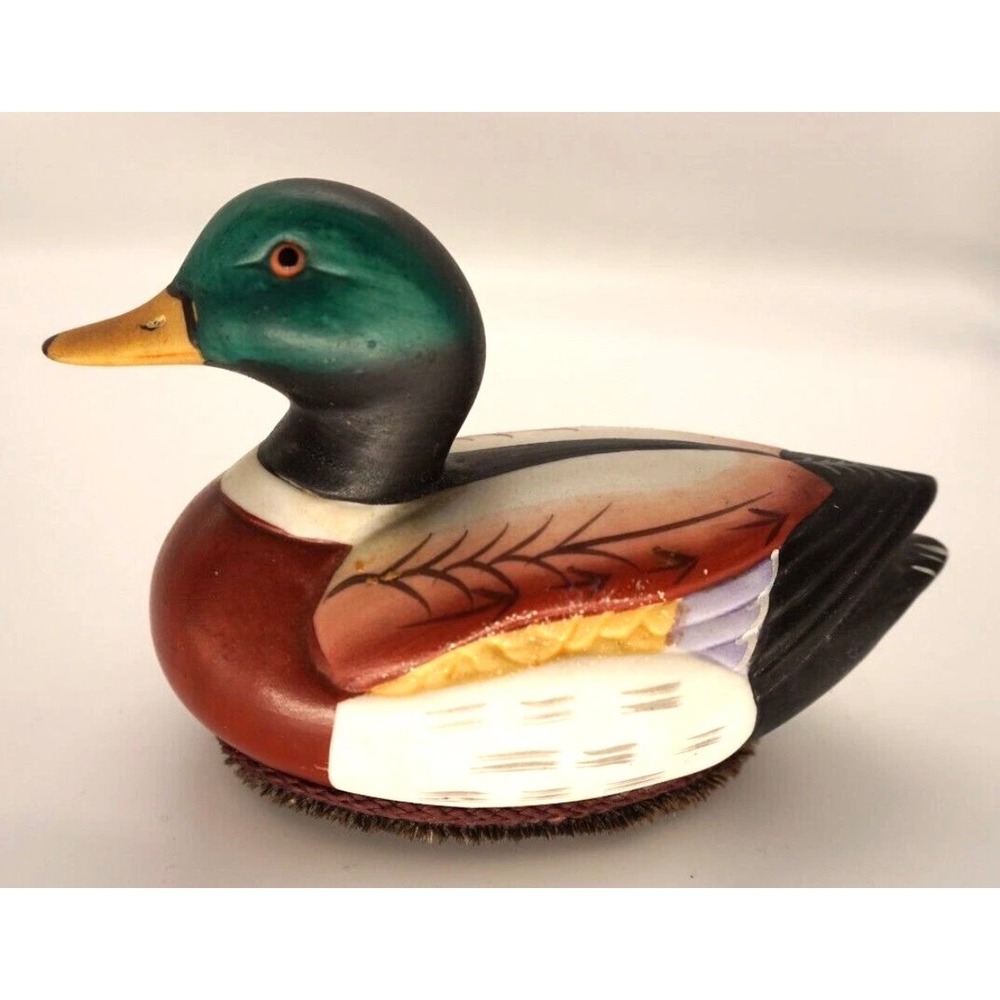 Vintage Hand Painted Porcelain Mallard Duck Lint Brush